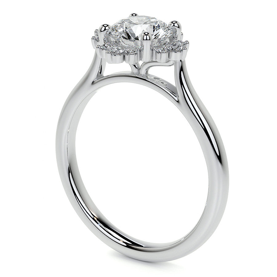 Cluster Style Halo Round Brilliant Moissanite Cathedral Engagement Ring