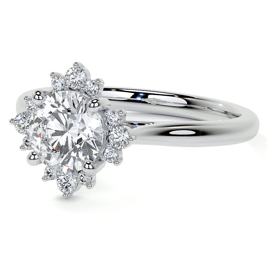 Cluster Style Halo Round Brilliant Moissanite Cathedral Engagement Ring