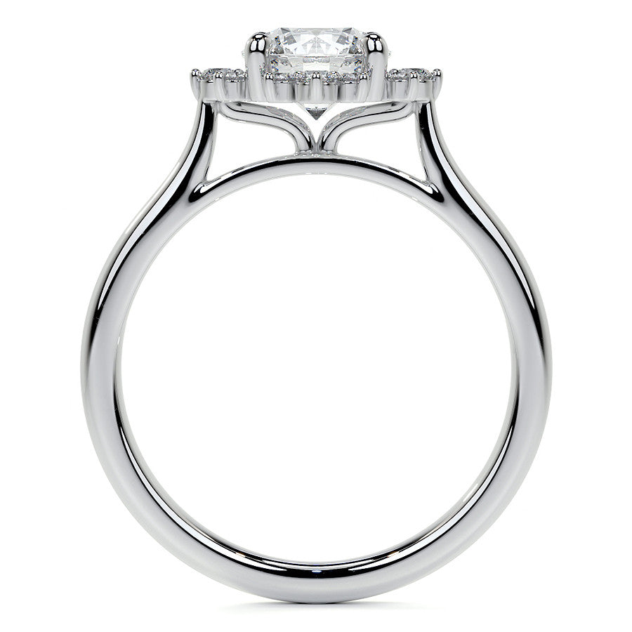 Cluster Style Halo Round Brilliant Moissanite Cathedral Engagement Ring