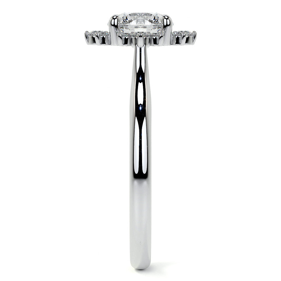 Cluster Style Halo Round Brilliant Moissanite Cathedral Engagement Ring