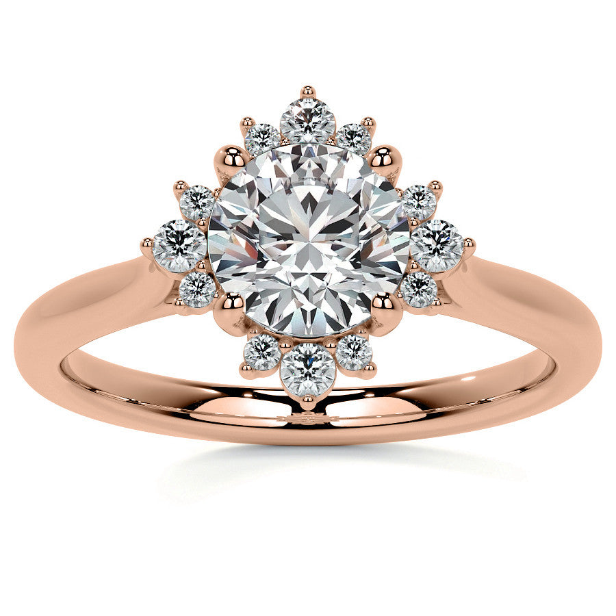 Cluster Style Halo Round Brilliant Moissanite Cathedral Engagement Ring