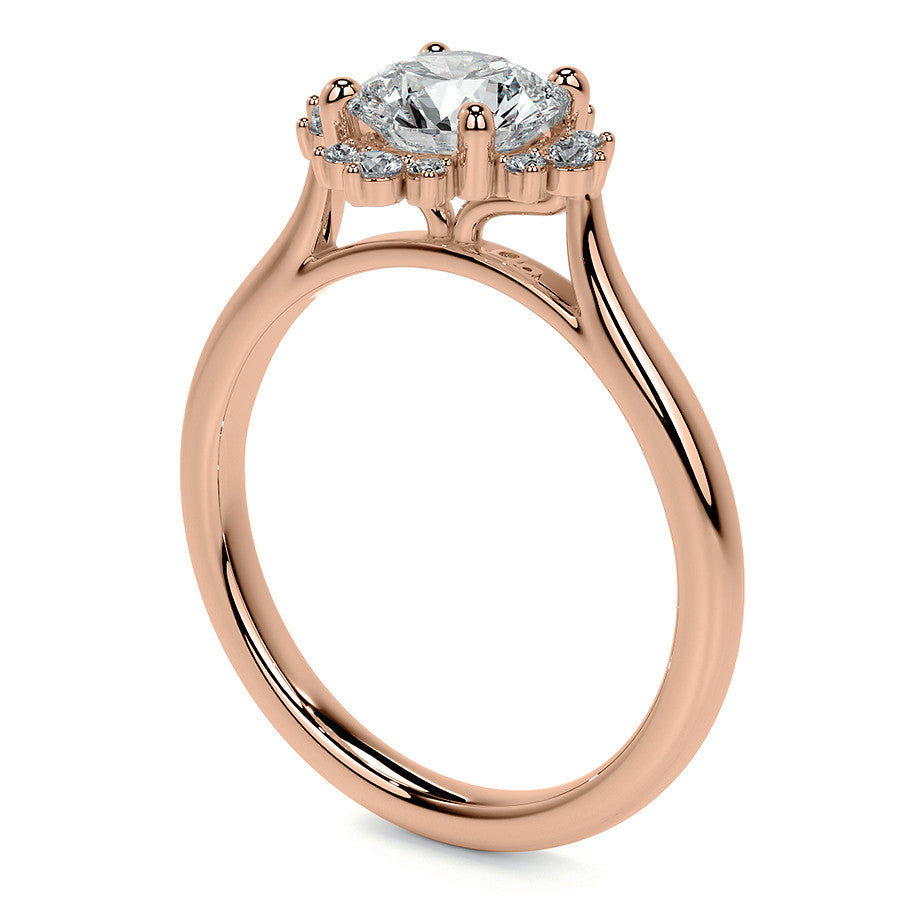 Cluster Style Halo Round Brilliant Moissanite Cathedral Engagement Ring