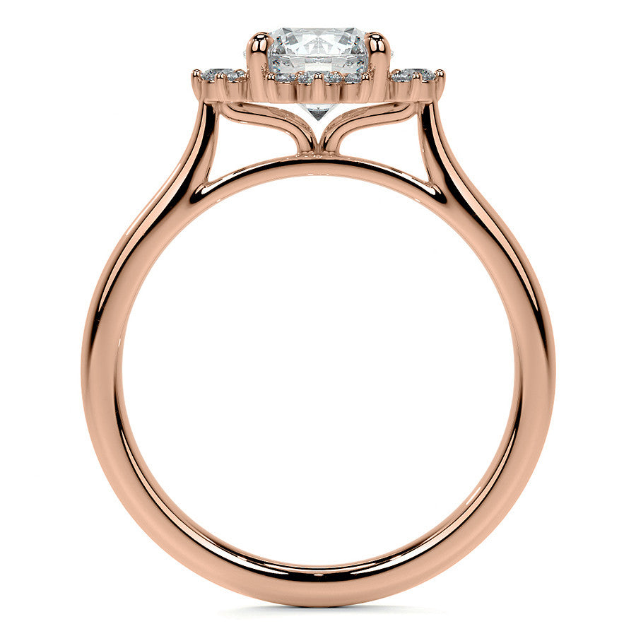 Cluster Style Halo Round Brilliant Moissanite Cathedral Engagement Ring