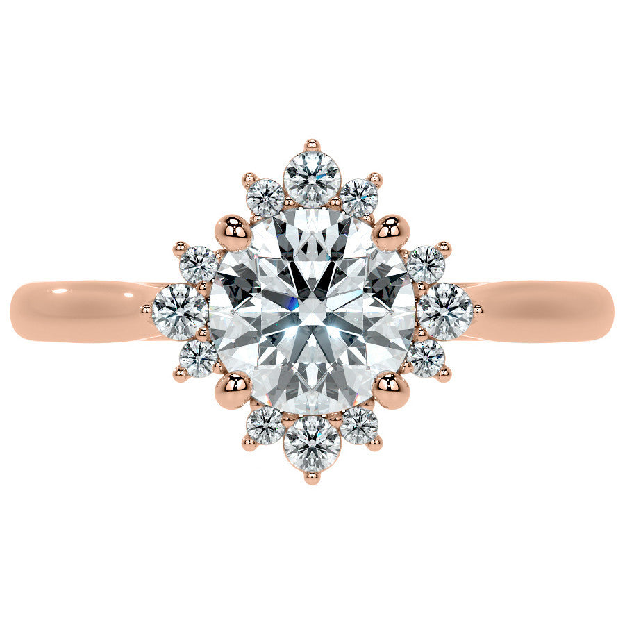 Cluster Style Halo Round Brilliant Moissanite Cathedral Engagement Ring