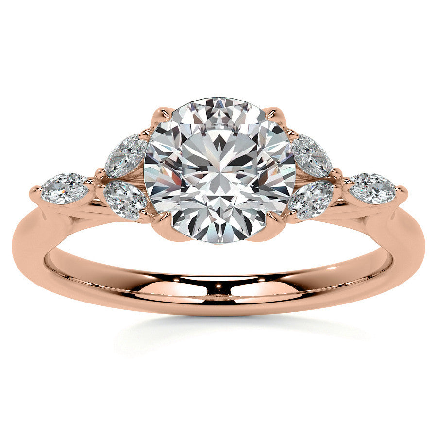 Round and Marquise Nature Inspired Trellis Moissanite Engagement