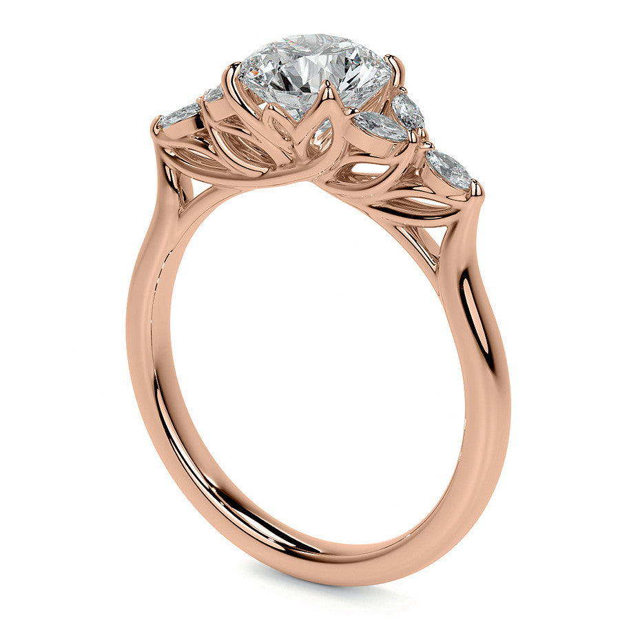 Round and Marquise Nature Inspired Trellis Moissanite Engagement