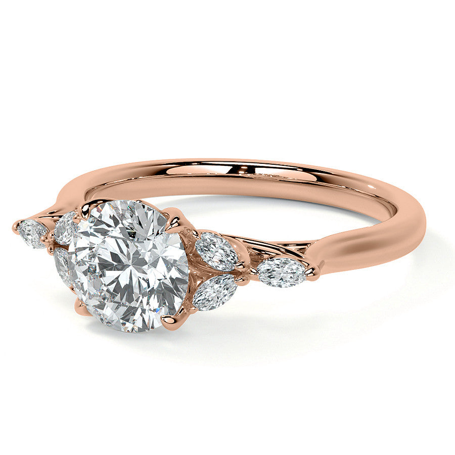 Round and Marquise Nature Inspired Trellis Moissanite Engagement