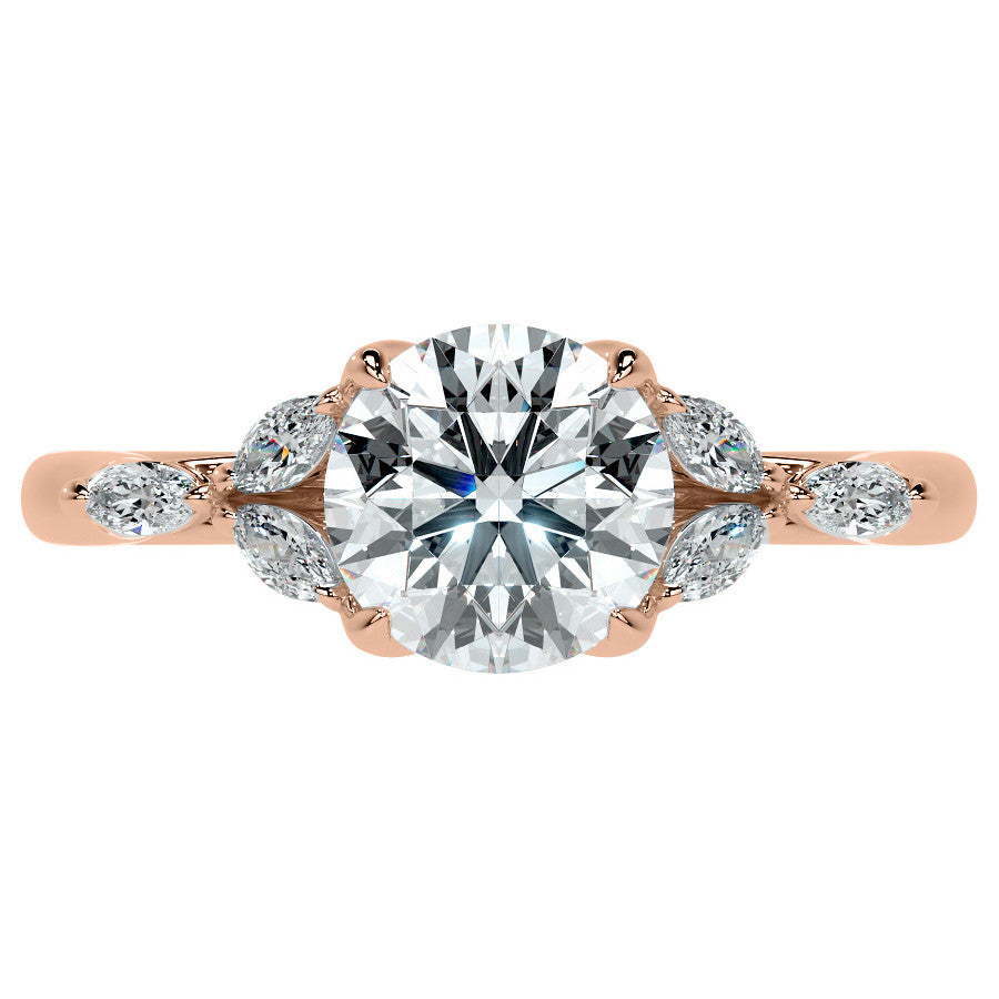 Round and Marquise Nature Inspired Trellis Moissanite Engagement