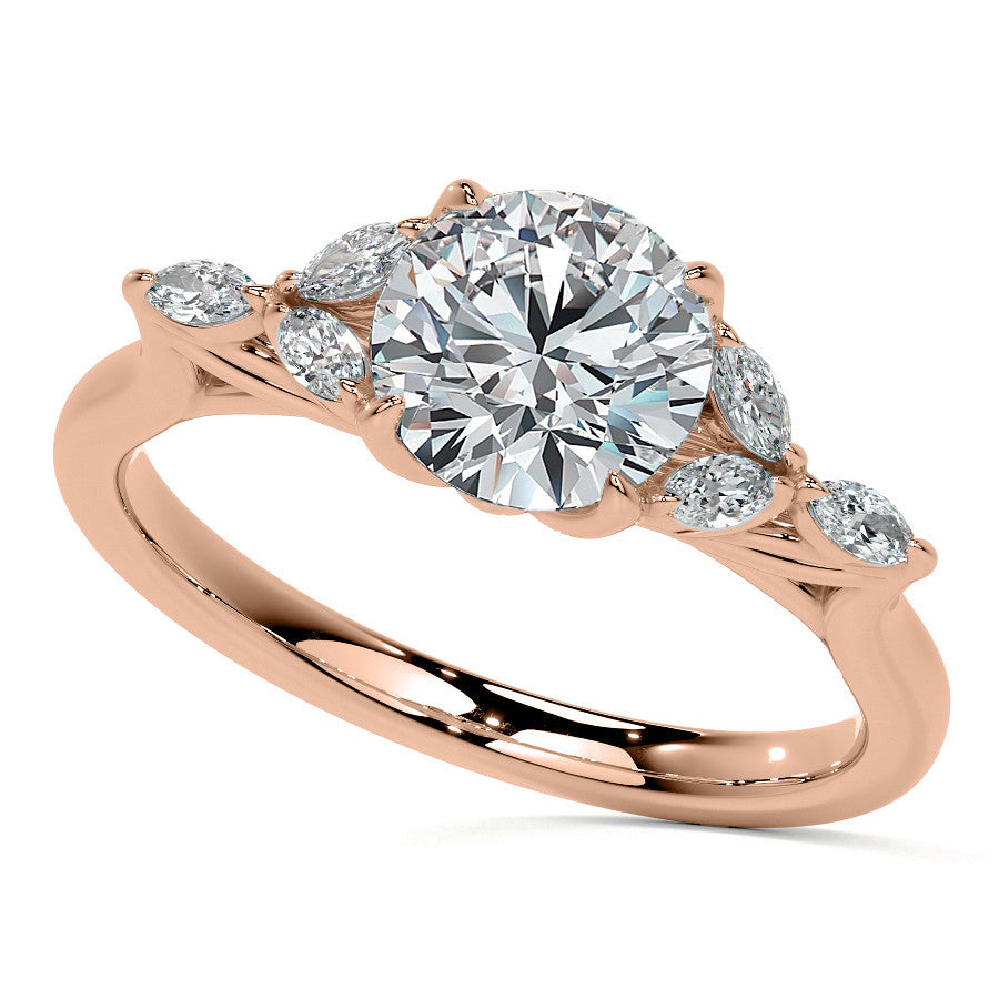 Round and Marquise Nature Inspired Trellis Moissanite Engagement