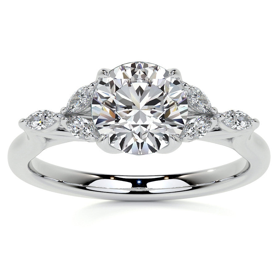 Round and Marquise Nature Inspired Trellis Moissanite Engagement