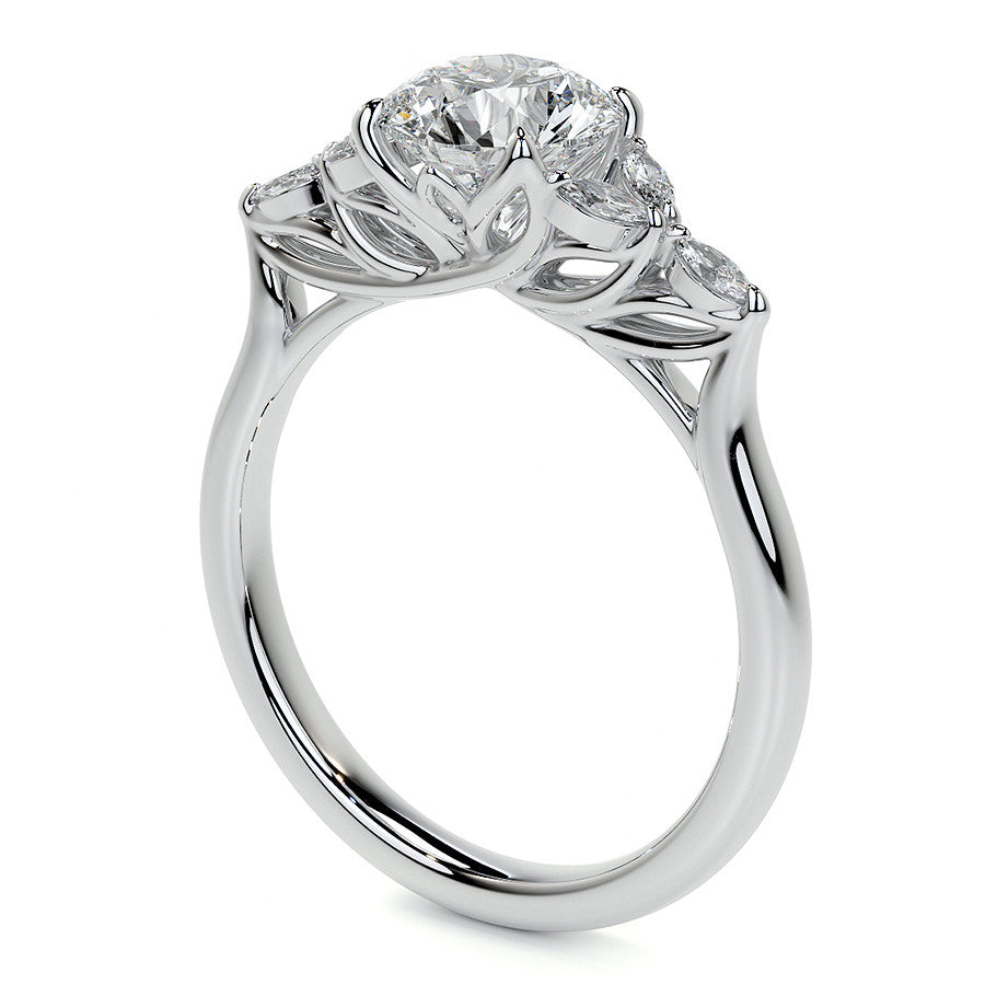 Round and Marquise Nature Inspired Trellis Moissanite Engagement