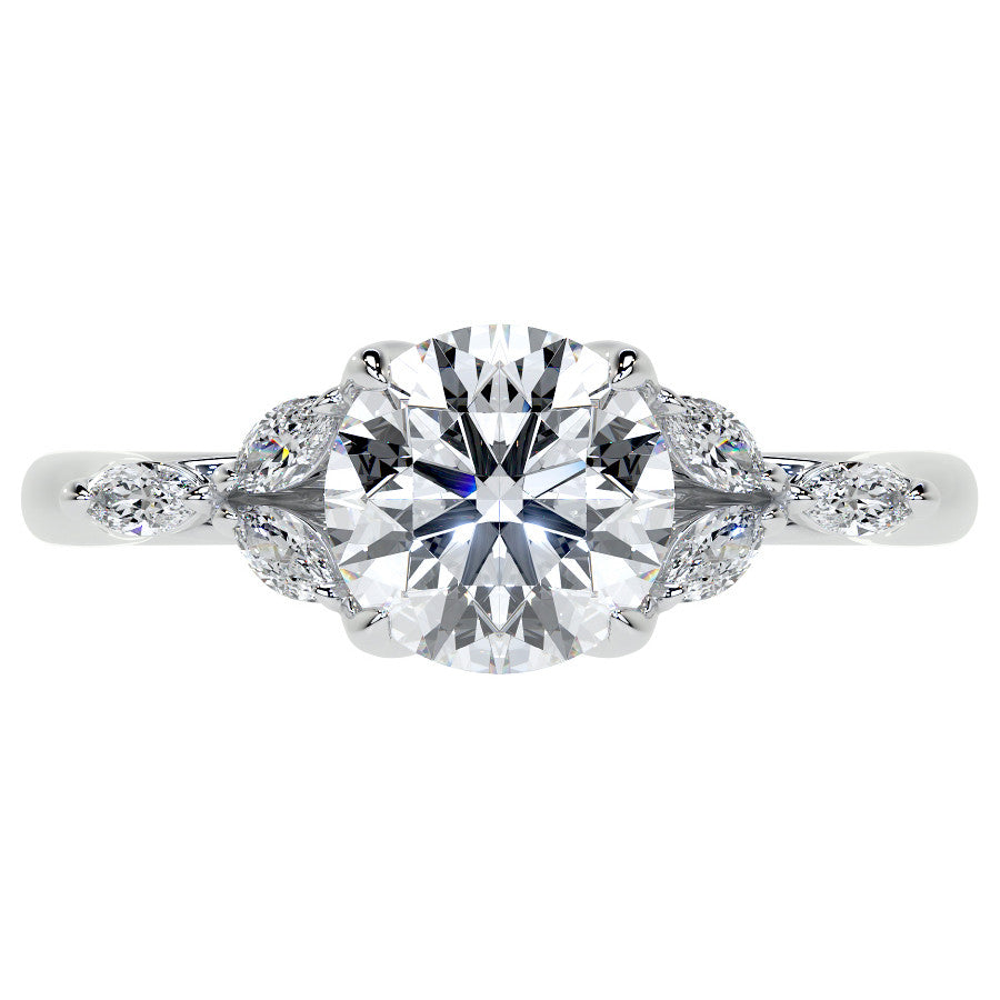 Round and Marquise Nature Inspired Trellis Moissanite Engagement