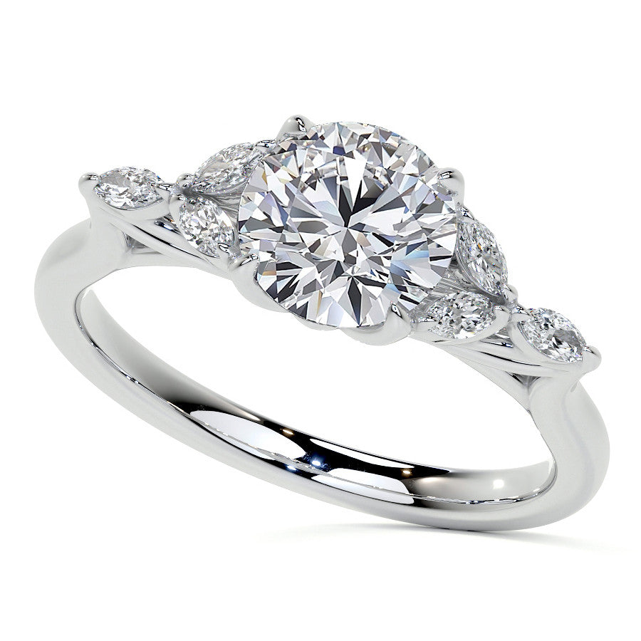 Round and Marquise Nature Inspired Trellis Moissanite Engagement