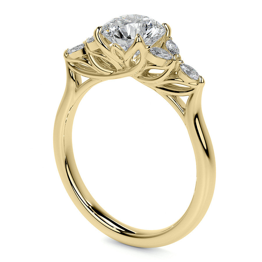 Round and Marquise Nature Inspired Trellis Moissanite Engagement