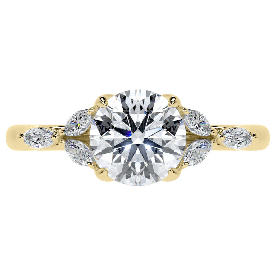Round and Marquise Nature Inspired Trellis Moissanite Engagement