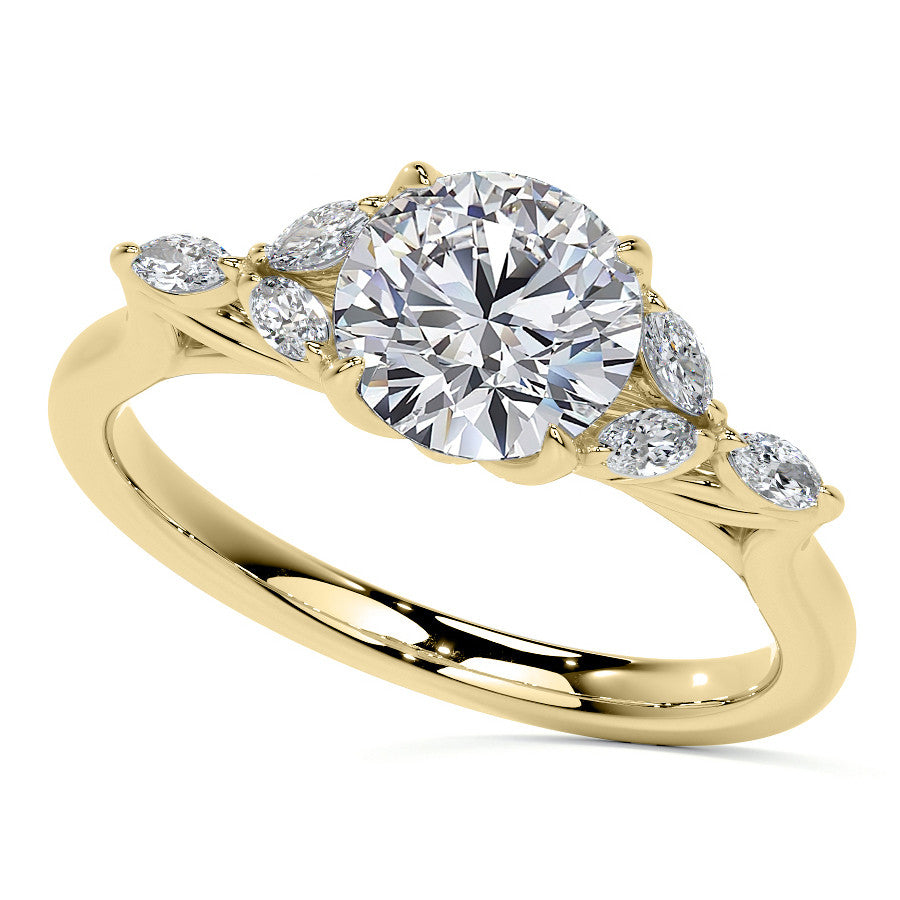 Round and Marquise Nature Inspired Trellis Moissanite Engagement