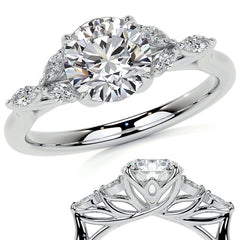 Round and Marquise Nature Inspired Trellis Moissanite Engagement