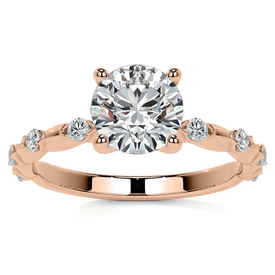 Round Scalloped Moissanite Engagement Ring