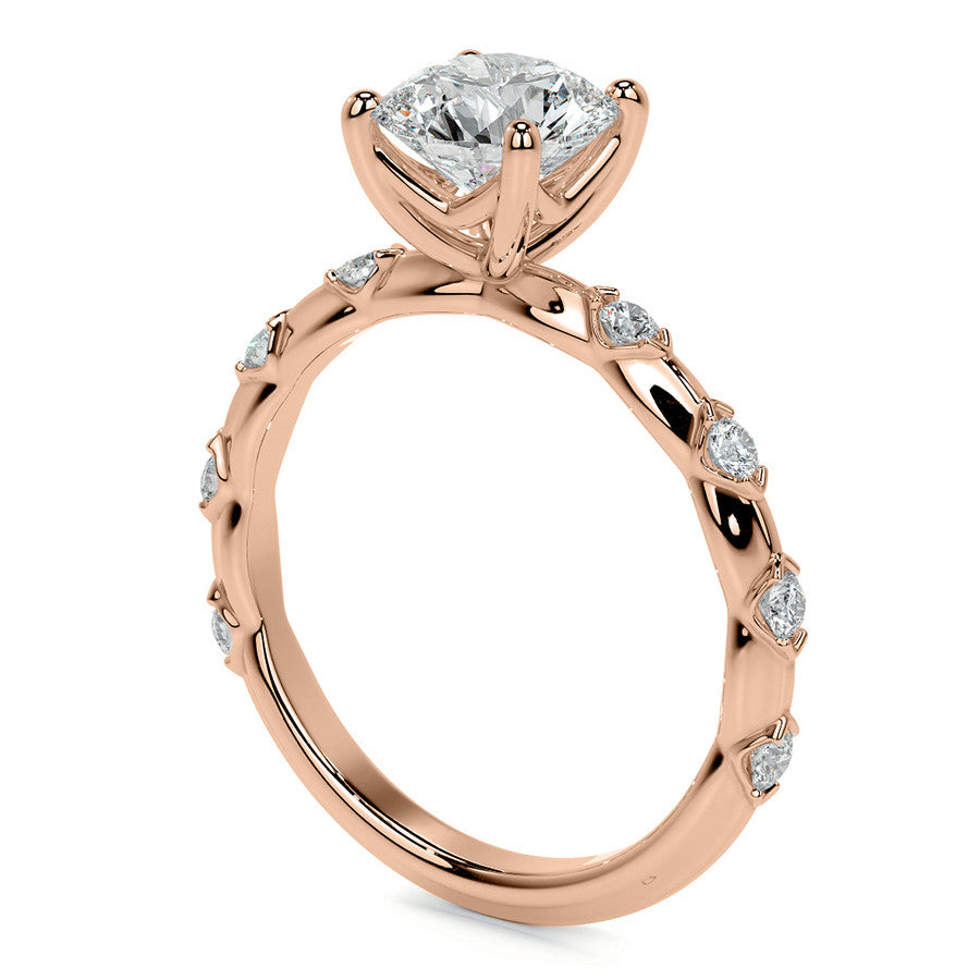 Round Scalloped Moissanite Engagement Ring