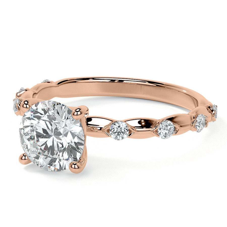 Round Scalloped Moissanite Engagement Ring