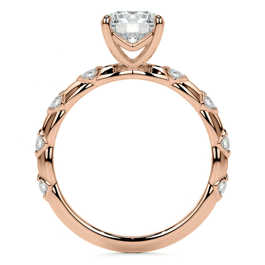 Round Scalloped Moissanite Engagement Ring