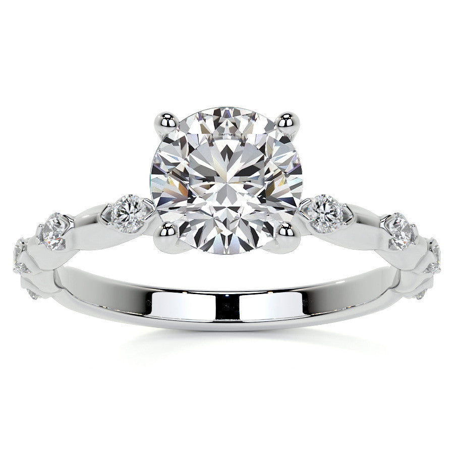 Round Scalloped Moissanite Engagement Ring