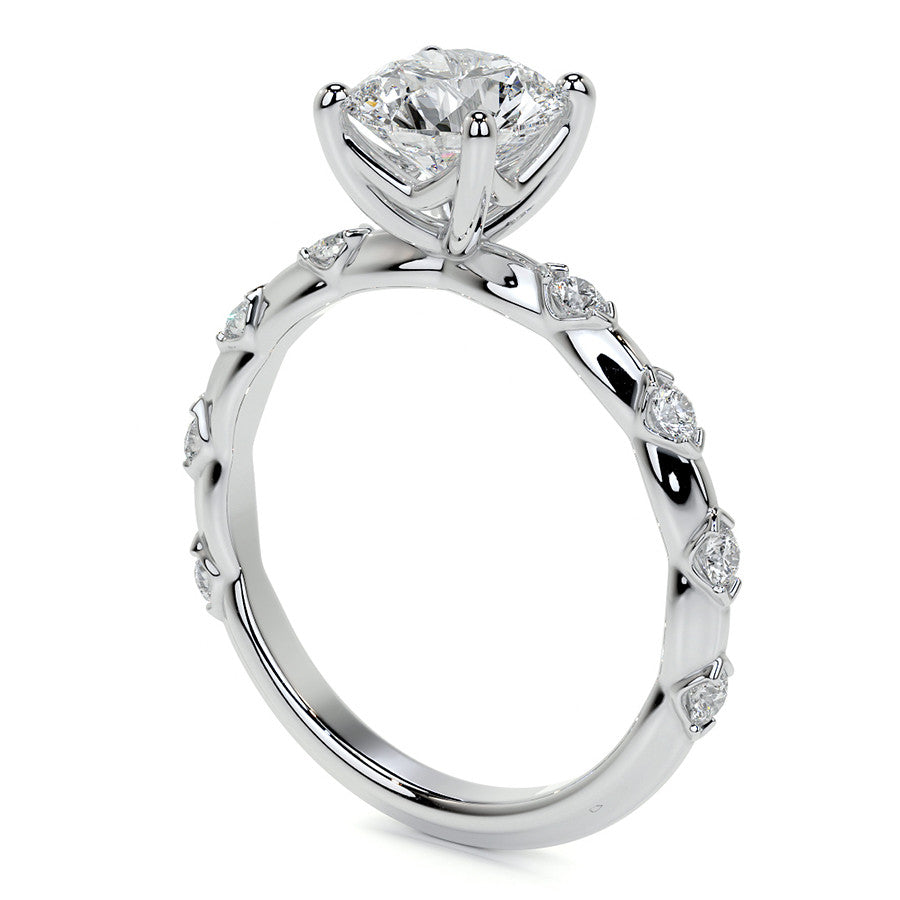 Round Scalloped Moissanite Engagement Ring