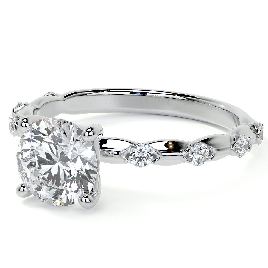 Round Scalloped Moissanite Engagement Ring