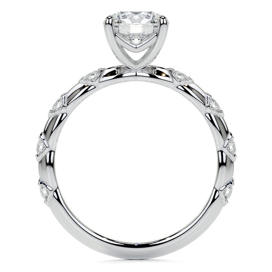 Round Scalloped Moissanite Engagement Ring