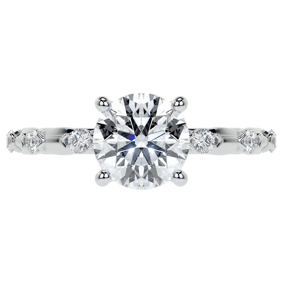 Round Scalloped Moissanite Engagement Ring