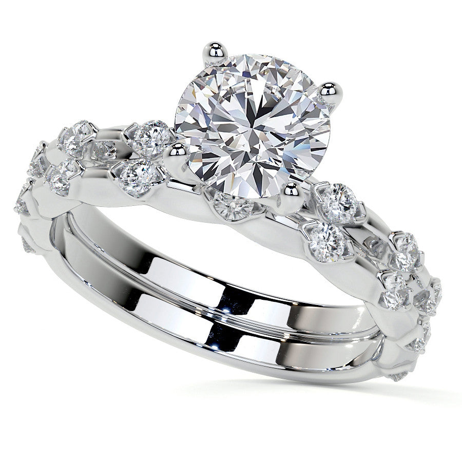 Round Scalloped Moissanite Engagement Ring