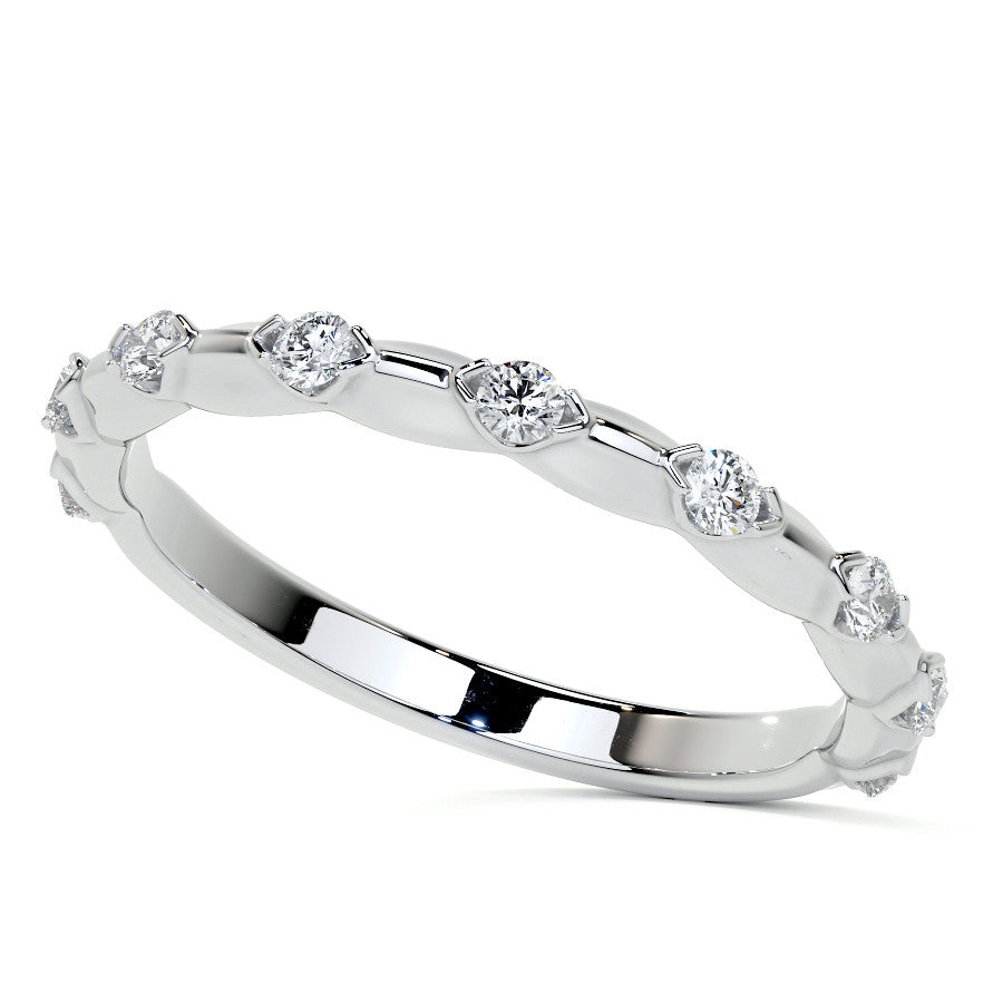Round Scalloped Moissanite Engagement Ring