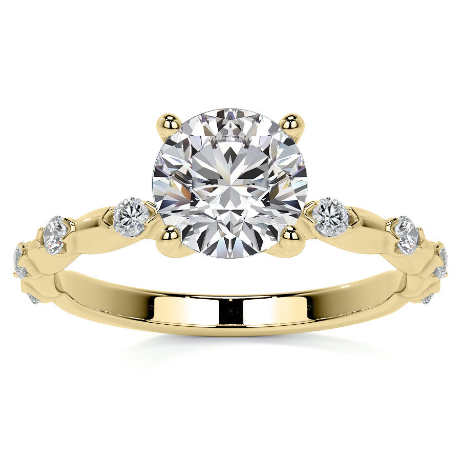 Round Scalloped Moissanite Engagement Ring