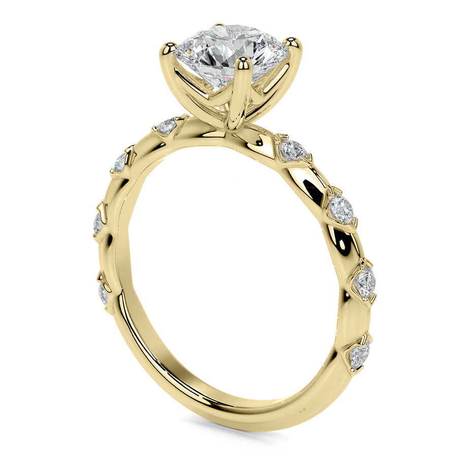 Round Scalloped Moissanite Engagement Ring