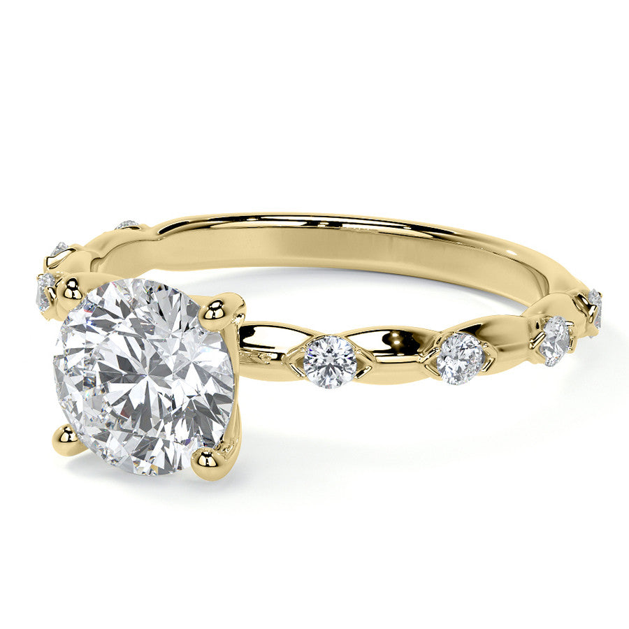 Round Scalloped Moissanite Engagement Ring