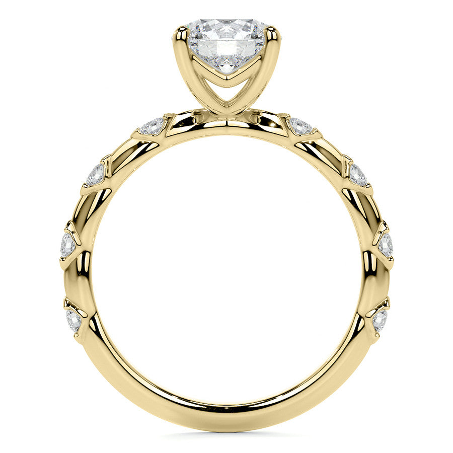 Round Scalloped Moissanite Engagement Ring