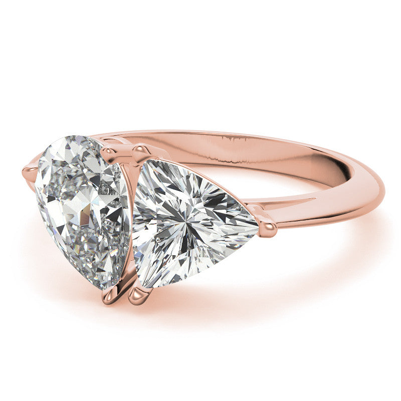 Unique Pear and Trillion Two-Stone Moissanite Engagement Ring