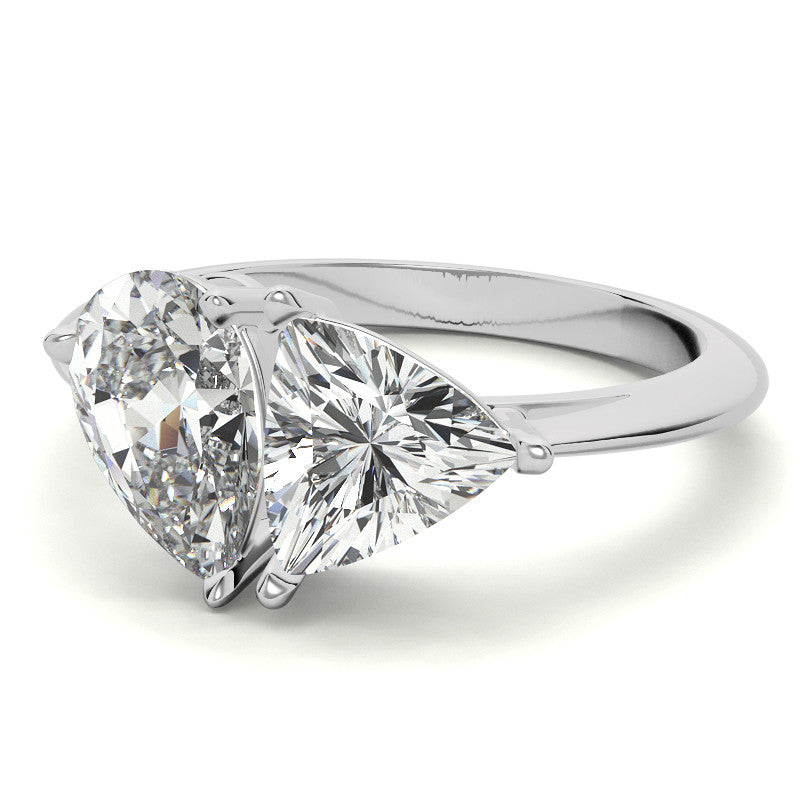 Unique Pear and Trillion Two-Stone Moissanite Engagement Ring
