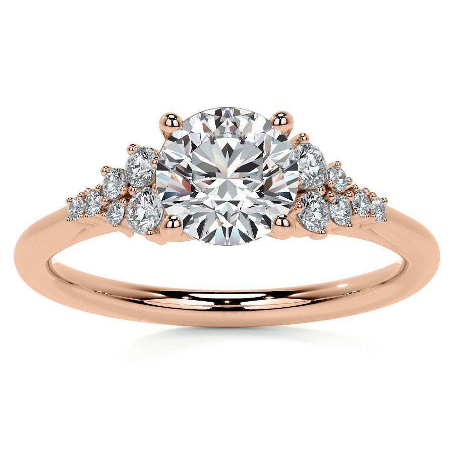 Round Trellis Cluster Cathedral Moissanite Engagement Ring