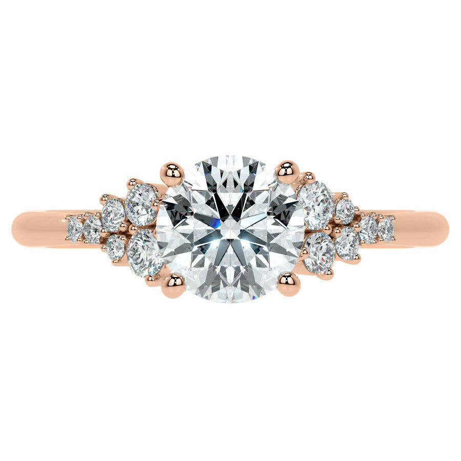 Round Trellis Cluster Cathedral Moissanite Engagement Ring