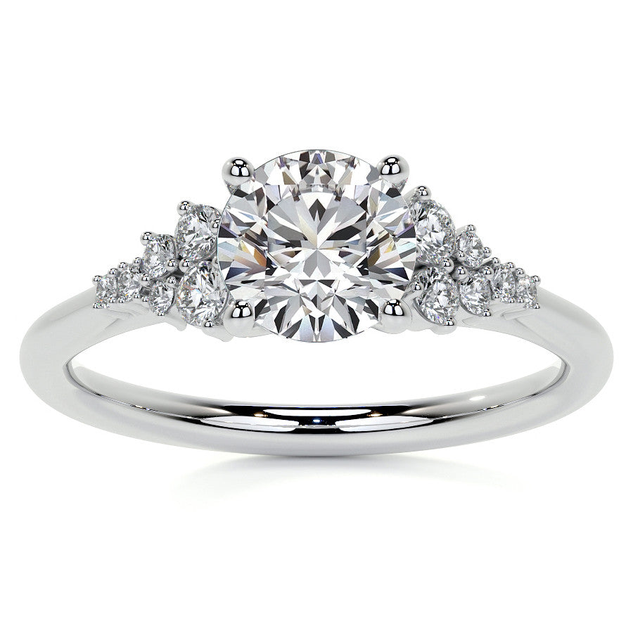 Round Trellis Cluster Cathedral Moissanite Engagement Ring