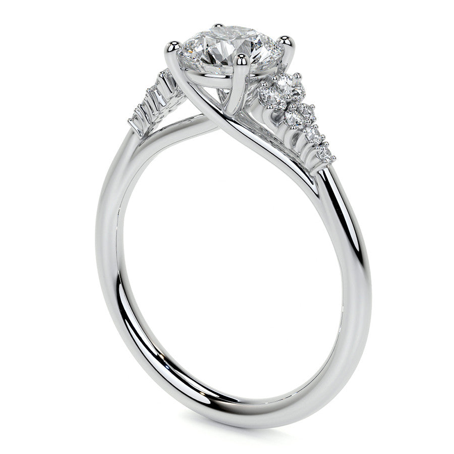 Round Trellis Cluster Cathedral Moissanite Engagement Ring