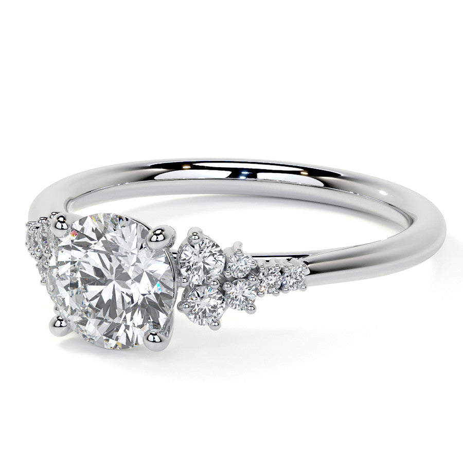 Round Trellis Cluster Cathedral Moissanite Engagement Ring