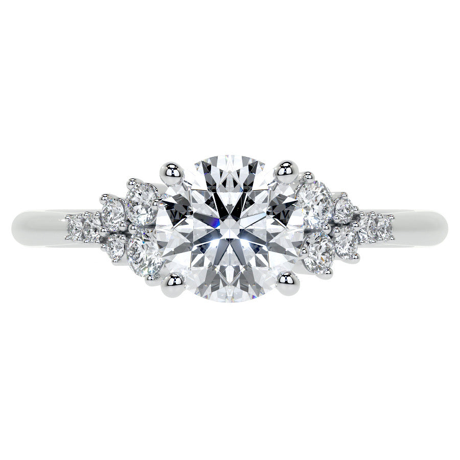 Round Trellis Cluster Cathedral Moissanite Engagement Ring
