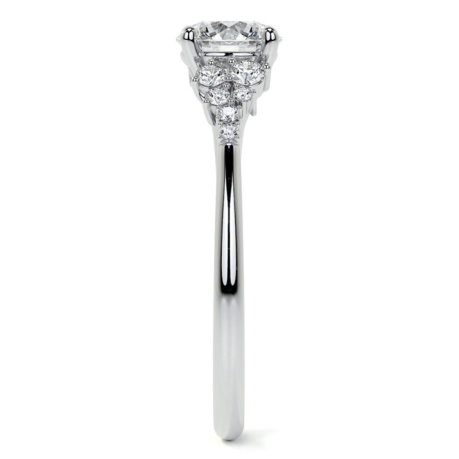 Round Trellis Cluster Cathedral Moissanite Engagement Ring