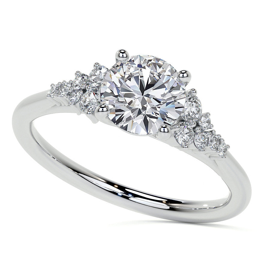 Round Trellis Cluster Cathedral Moissanite Engagement Ring