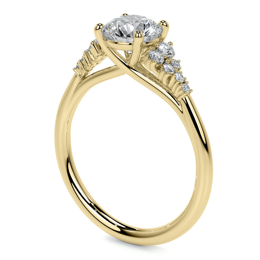 Round Trellis Cluster Cathedral Moissanite Engagement Ring