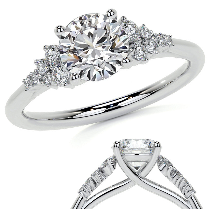 Round Trellis Cluster Cathedral Moissanite Engagement Ring