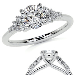 Round Trellis Cluster Cathedral Moissanite Engagement Ring
