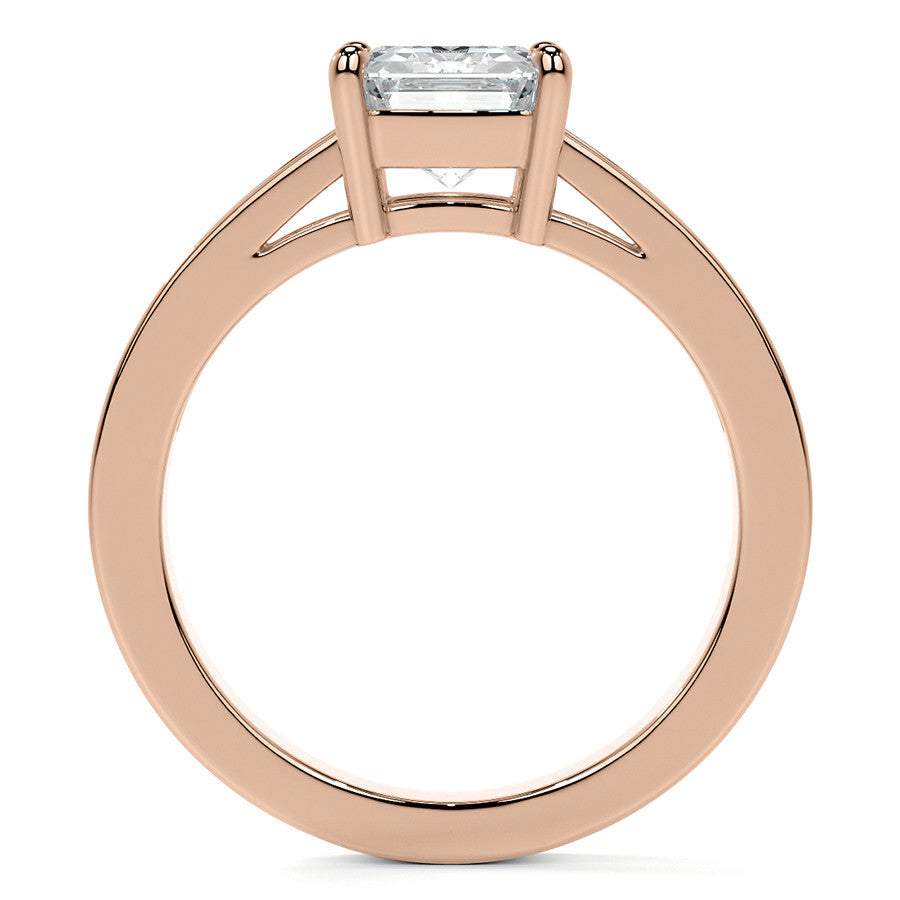 Emerald / Radiant Moissanite and Baguette Diamond Channel Engagement